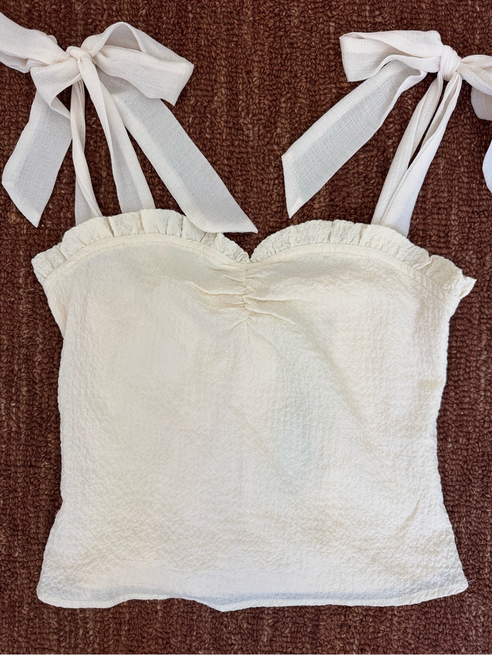 NWT Lulus Ivory Ruffled Tie-Shoulder Top